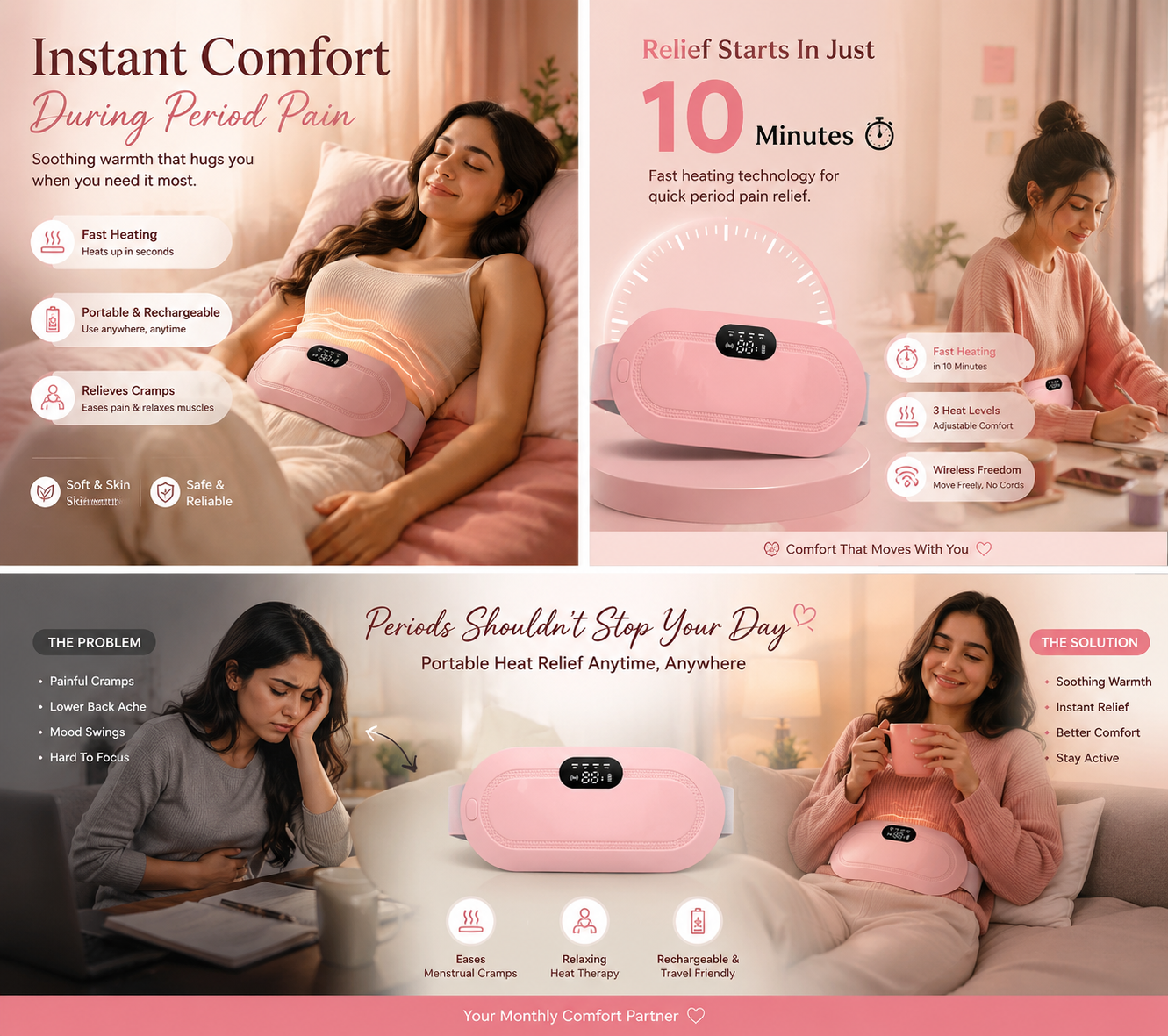 Zenviacares Portable Heating Belt for Menstrual Cramps  & Lower Back Comfort 🌸