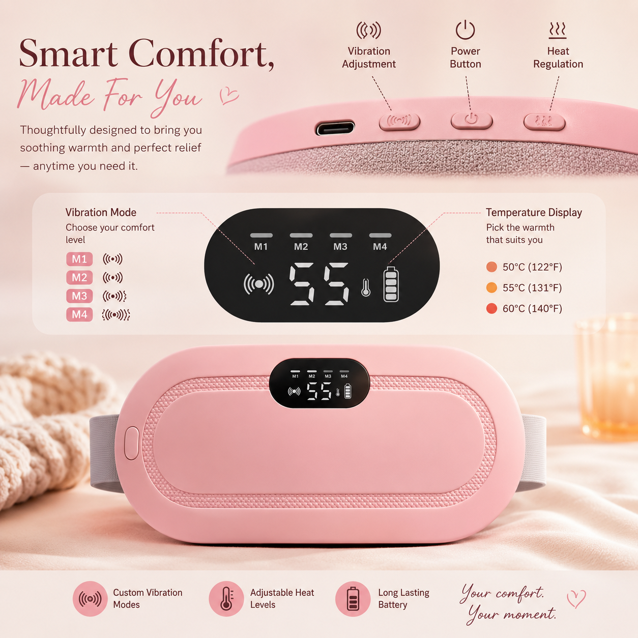 Zenviacares Portable Heating Belt for Menstrual Cramps  & Lower Back Comfort 🌸