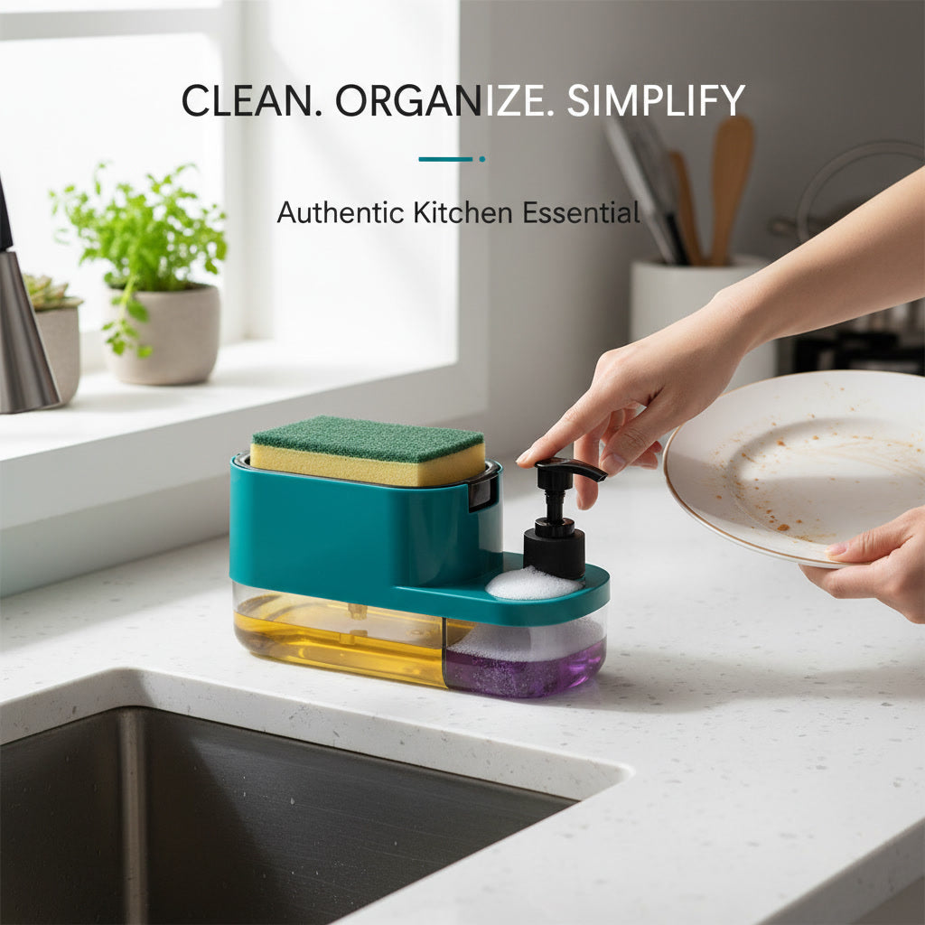 3-in-1 Kitchen Soap Dispenser with Sponge Holder | One Press Soap Pump for Easy Dishwashing