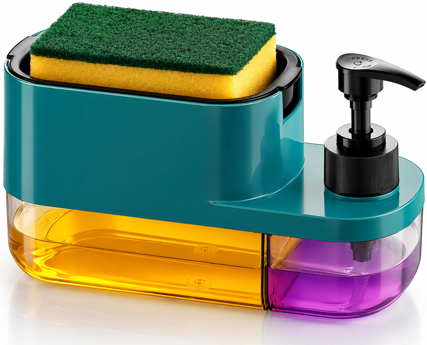 3-in-1 Kitchen Soap Dispenser with Sponge Holder | One Press Soap Pump for Easy Dishwashing